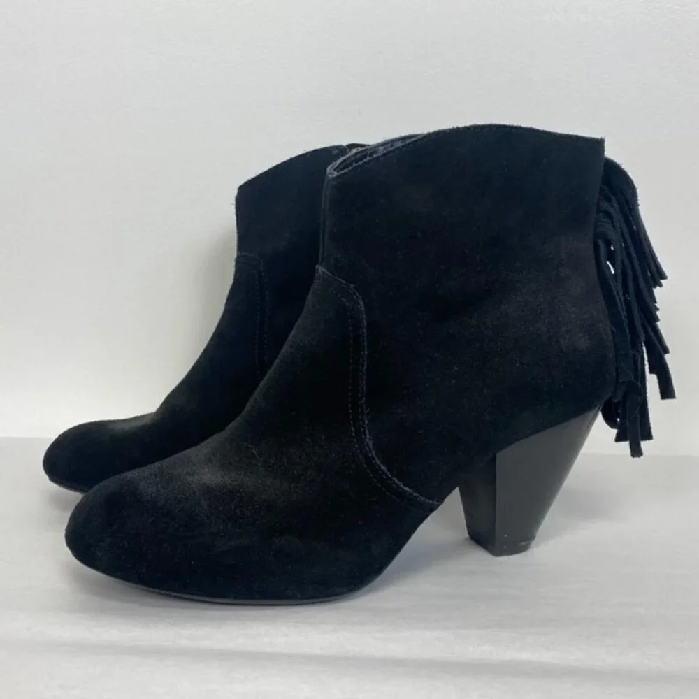 Jessica Simpson Black Suede Fringe Heeled Booties